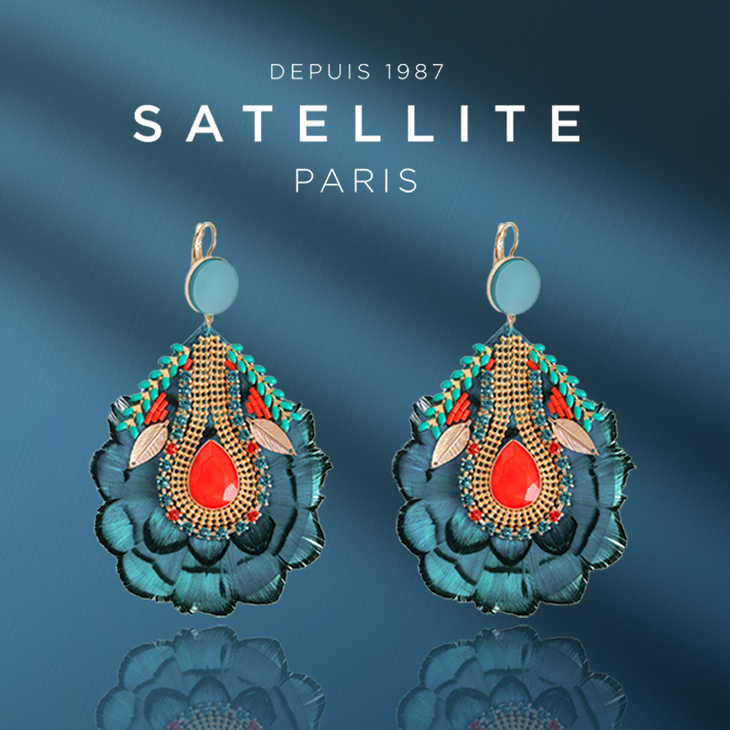 satellite羽毛耳坠法国时尚饰品