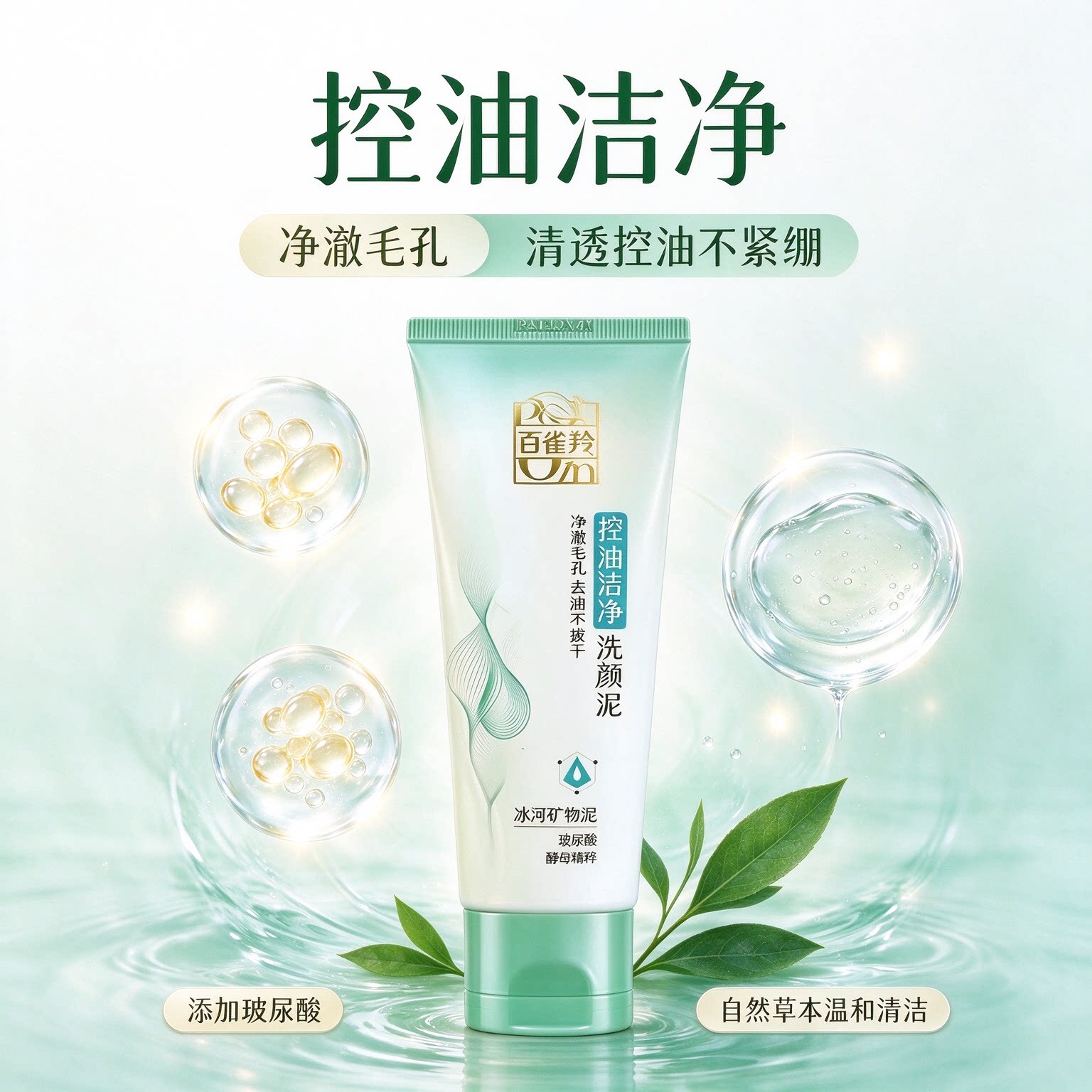 百雀羚控油洁净洗面乳净化洗颜泥去除残妆面部清洁护理洗面奶正品