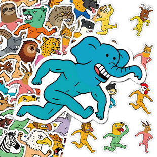 100张动物怪人贴纸搞怪抽象大象狮子老虎表情周边装饰素材贴画