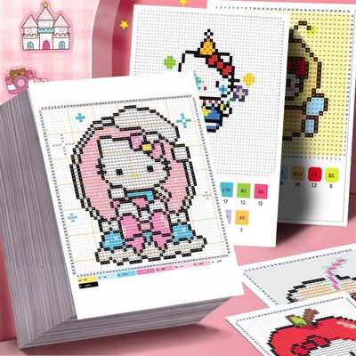 72张hellokitty拼豆图纸贴纸素材卡通可爱kt自粘贴画拼豆素材贴画