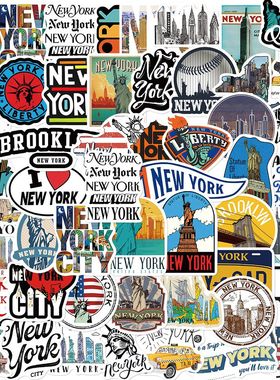 100张美国NewYork纽约贴纸创意涂鸦装饰手机壳iPad防水贴纸