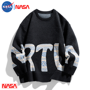 奥特莱斯NASA秋冬季 宽松针织衫 青少年休闲百搭保暖毛衣 男潮流时尚