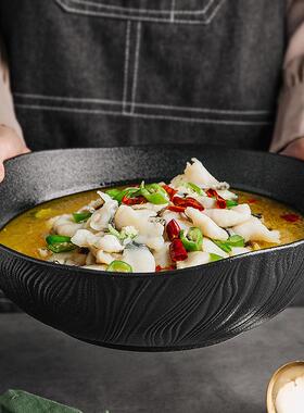 黑色陶瓷汤盆家用大汤碗大容量酸菜鱼盆牛肉干锅盆水煮肉片专用盆
