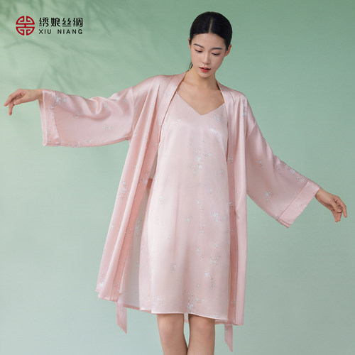 绣娘丝绸真丝春夏吊带裙睡袍