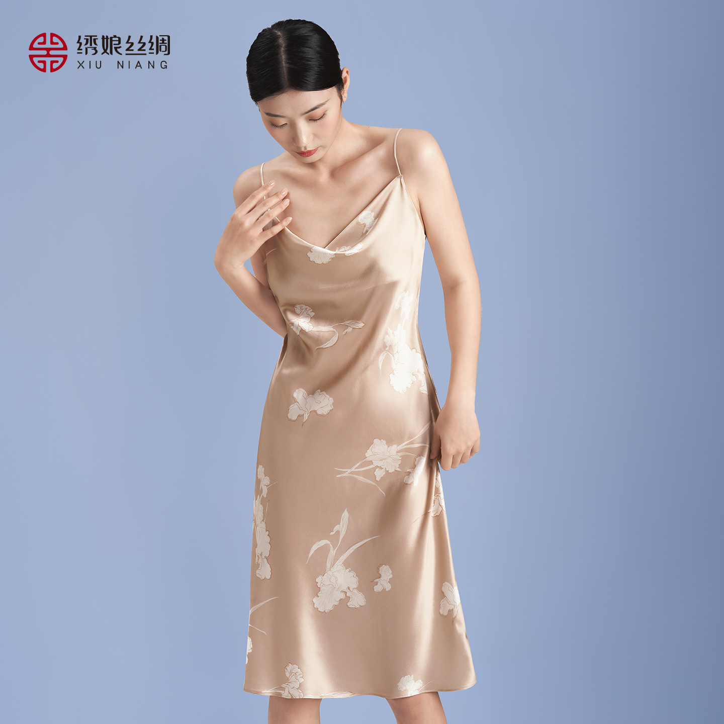 绣娘丝绸夏季新款真丝吊带睡裙家居服女睡衣100%桑蚕丝性感吊带裙
