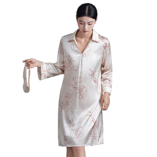 绣娘丝绸真丝睡裙春夏季礼盒100%桑蚕丝睡衣女款睡袍家居服裙子