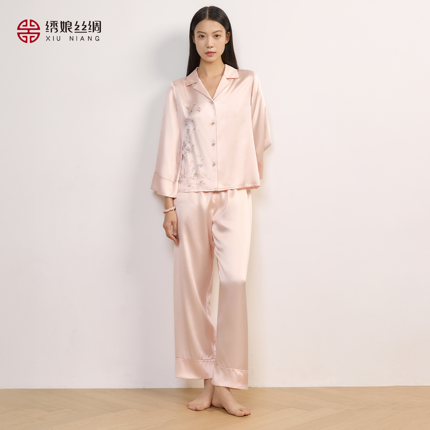 绣娘丝绸100%桑蚕丝富贵生花睡衣