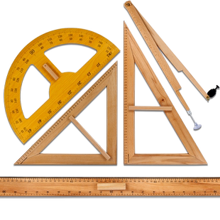榉木教师用尺实木直尺三角板量角器圆规直角板黑板白板优质多规格绘图制图教具全套测量测距实验器材测量套装