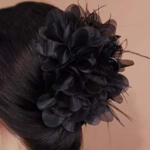 网红抓夹丸子头盘发神器后脑勺发抓高马尾发卡气质发夹欧根纱头饰