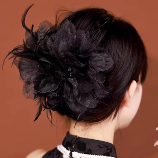 高级感羽毛抓夹显发量多发卡大号后脑勺鲨鱼夹盘发神器发抓头饰女