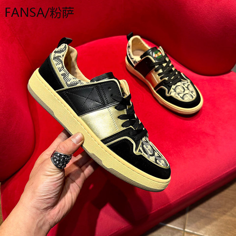 欧洲站奢侈品鞋子男百搭潮鞋男板鞋2024年新款黑色真皮印花休闲鞋