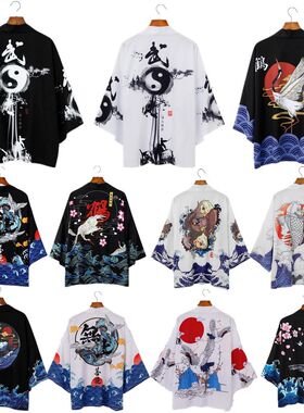 外贸日式复古原宿数码印花和服男女披风居家休闲开衫睡袍羽织夏季