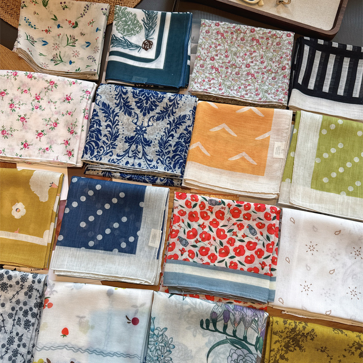 棉麻方巾合集~超多花色碎花波点领巾文艺森系头巾发带包包绑带女