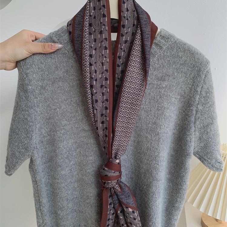 高密棉麻黑白复古洋气腰带围巾女韩版氛围感装饰配搭护颈窄小丝巾