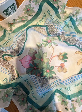 高品绿色自制 ins法式丝巾女春夏新款领巾小方巾出游绑发头巾百搭