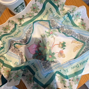 领巾小方巾出游绑发头巾百搭 丝巾女春夏新款 高品绿色自制 ins法式