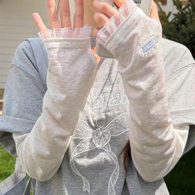 2026米色温柔蕾丝花边防晒袖套女夏季冰袖透气遮阳护手臂宽松遮阳