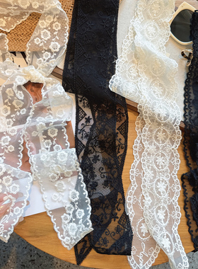 话淘法式白色蕾丝细窄小长条丝巾装饰发带丝带系脖围脖子领巾飘带