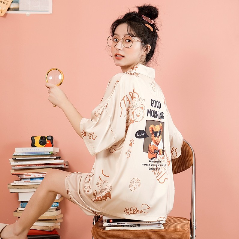 3冰丝睡衣女2021夏季新款短袖舒适休闲可外穿甜美时尚家居服两件套