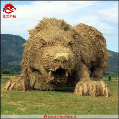 大型稻草雕塑狮身人面稻草模型农民丰收节展品农耕文化道具