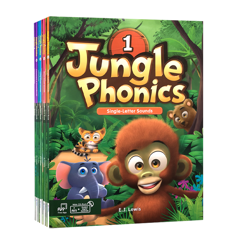 美国Compass自然拼读少儿英语教材 丛林自然拼读 Jungle Phonics 1 2 3 4级 学生教材套装 幼儿启蒙英语26个字母发音教材