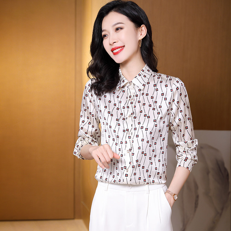 2026夏季新款真丝缎面印花衬衫女