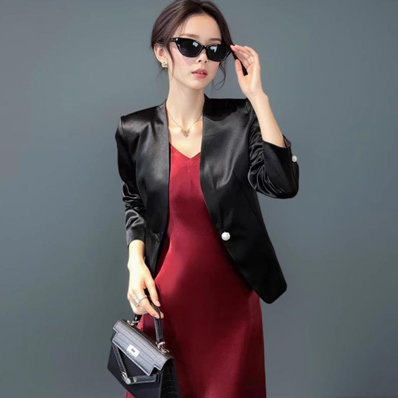 短款垂感修身春秋醋酸西服上衣女