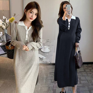 有货孕妇连衣裙春装2026新款春秋宽松简约休闲polo领针织裙长裙