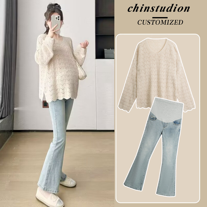 实拍现现孕妇装春装套装时尚款孕妇上衣中长款洋气宽松长袖