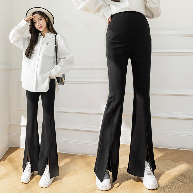 腿精孕妇裤子春季九分打底直筒开叉大码西裤外穿夏装职业装喇叭裤