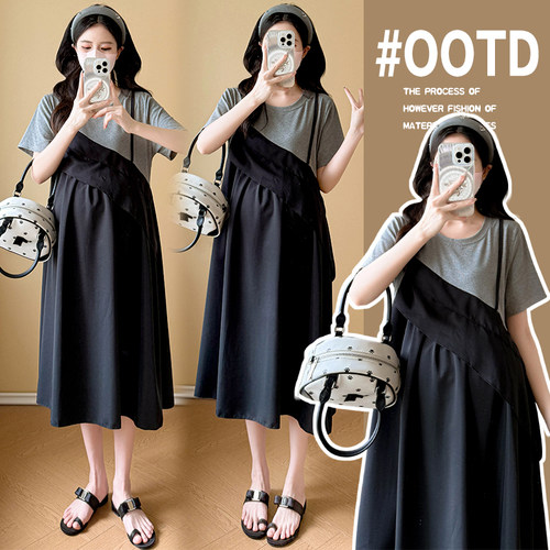 实拍2026新款时尚减龄吊带拼接假两件连衣裙夏季新款短袖中长裙女