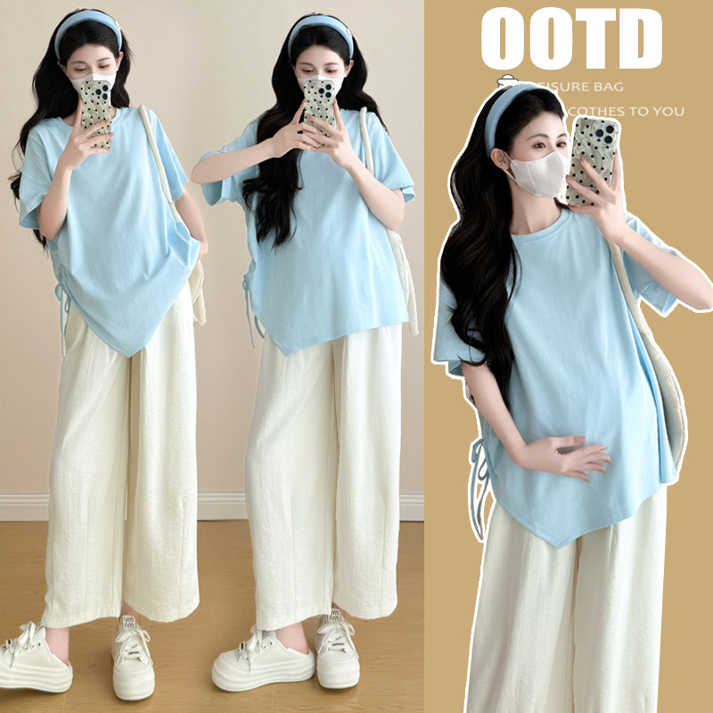 实拍2026品质孕妇装春夏季新款大码抽绳短袖T恤时尚上衣潮妈外出