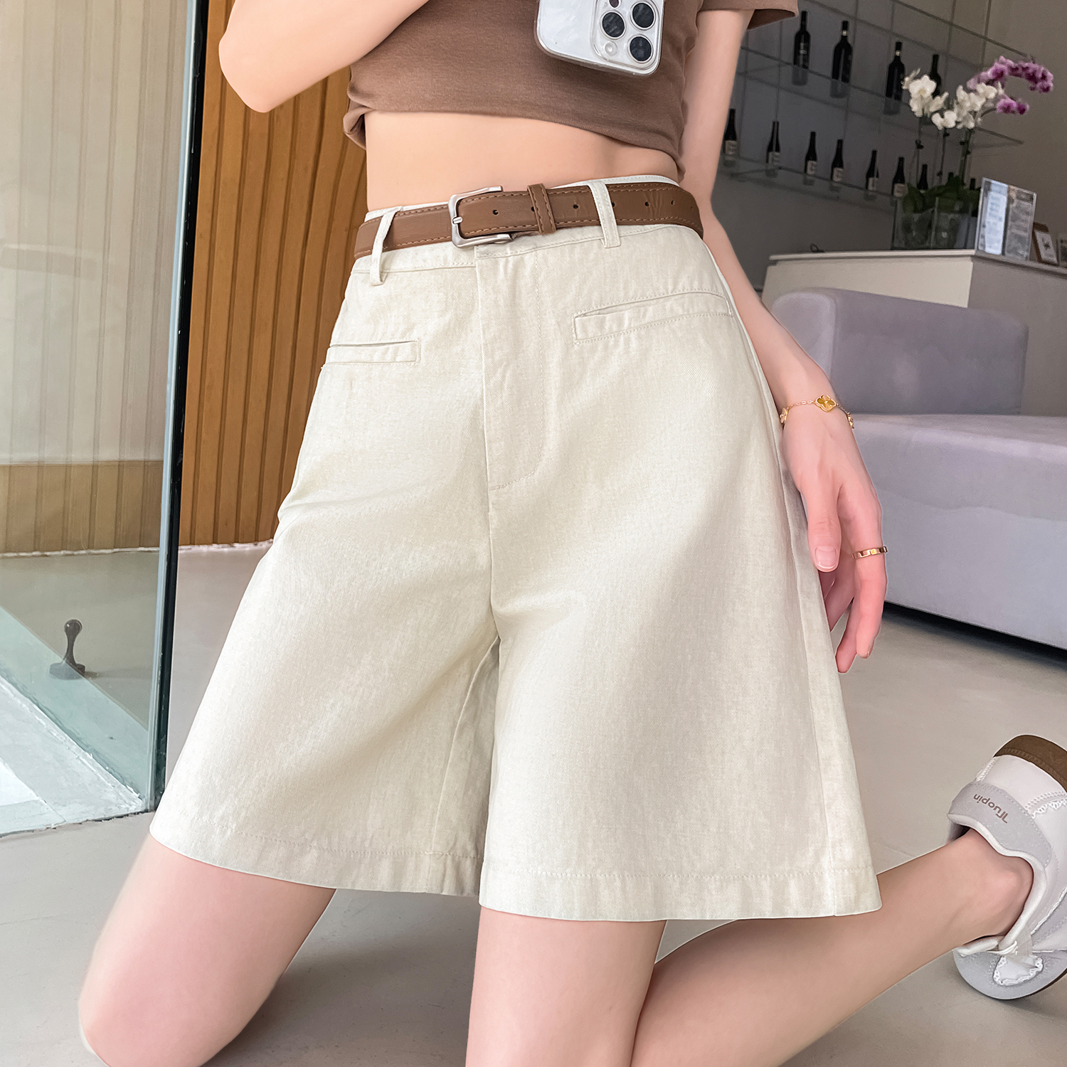棉麻工装短裤女夏季薄款高腰韩版宽松休闲阔腿裤小个子时尚热裤潮