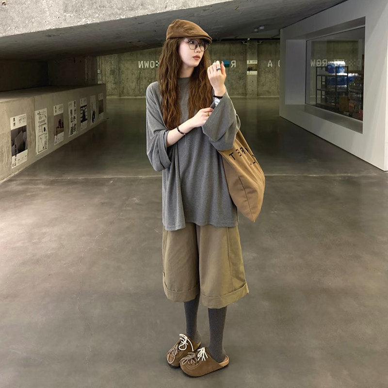 早春韩系慵懒松弛感搭配一整套孕妇夏季季超火减龄穿搭两件套装