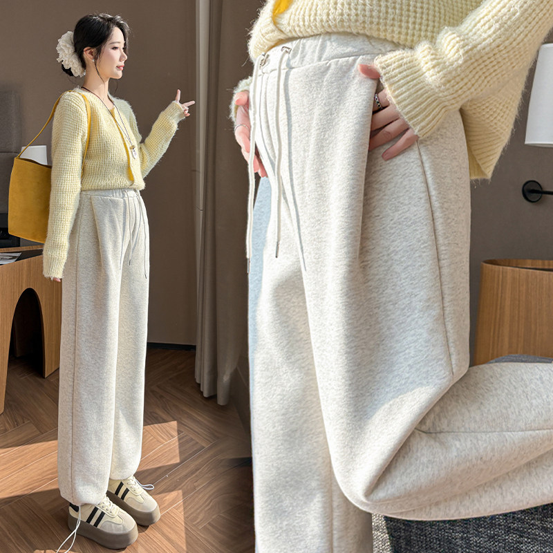 孕妇灰色新款运动裤女春秋季宽松束脚休闲裤美式阔腿常规卫裤