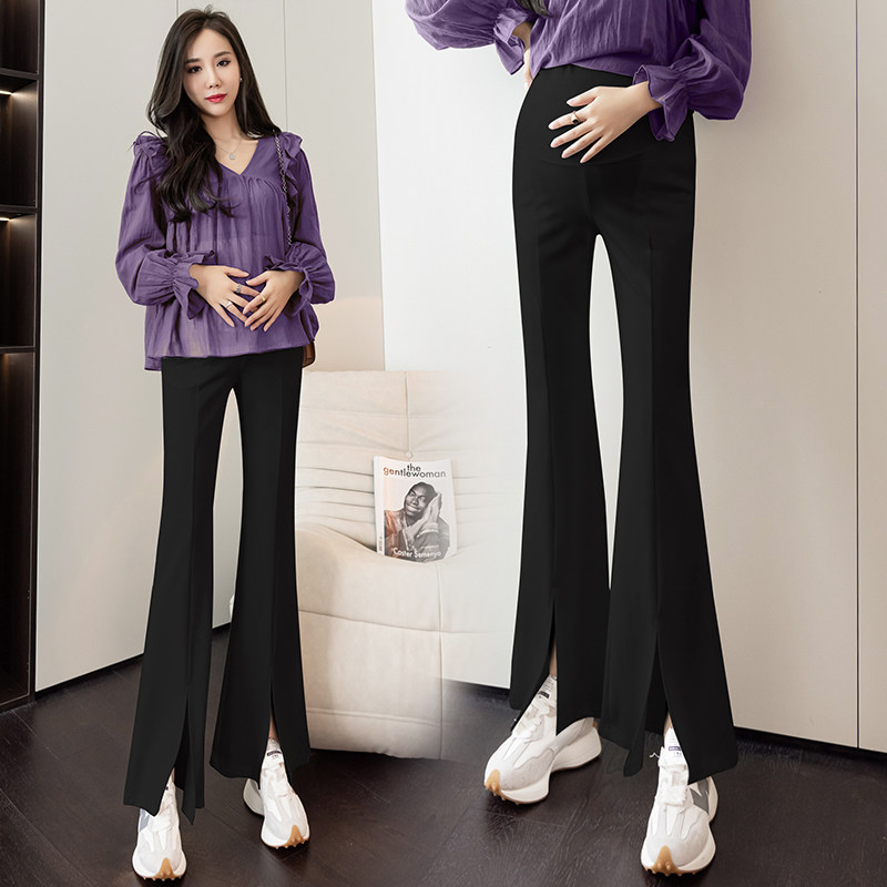 腿精孕妇裤子春季九分打底直筒开叉大码西裤外穿夏装职业装喇叭裤