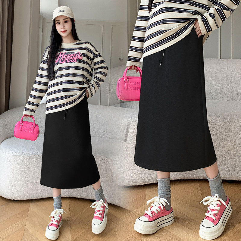 孕妇半身裙女2025年秋季a字中长款孕妇卫裙秋冬加绒开叉包臀长裙