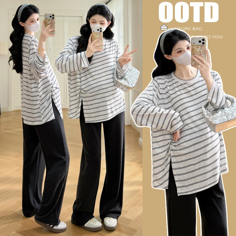实拍2026孕妇装春装百搭上衣打底衫内搭孕妇条纹大码T恤外出潮妈