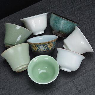 羊脂玉盖碗碗身白瓷描金盖碗单碗身三才盖碗茶碗茶杯陶瓷单卖配件
