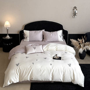 QINGWO春季新品-一隅花町100S长绒棉纯棉床上四件套被套床单床笠