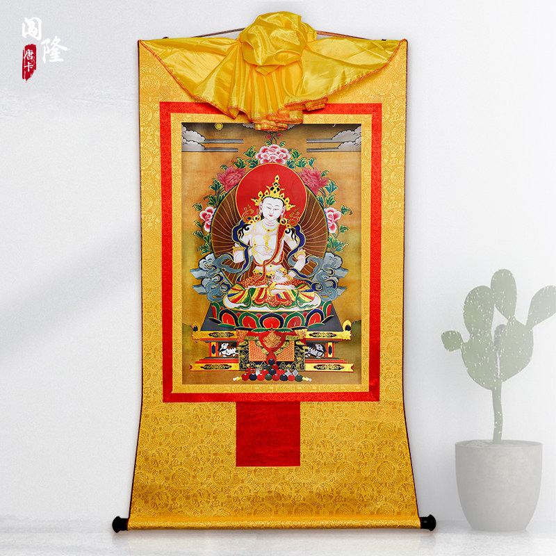 闯隆金刚萨埵唐卡挂画 西藏式装裱镀金画心客厅玄关装饰画转轴画
