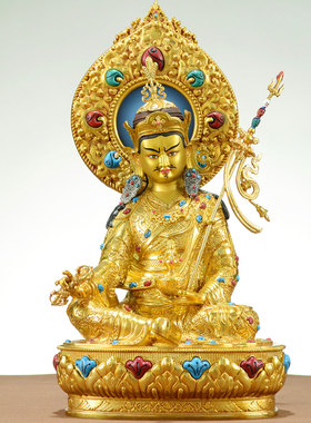 闯隆铜鎏金雕花莲花生大士摆件