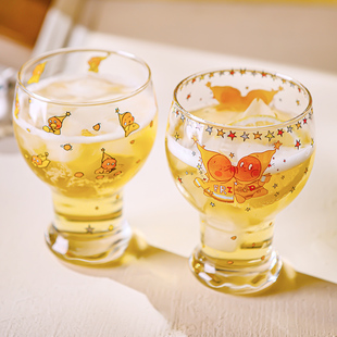 星星人啤酒杯玻璃水杯果汁牛奶饮料杯高颜值情侣可爱透明喝水杯子