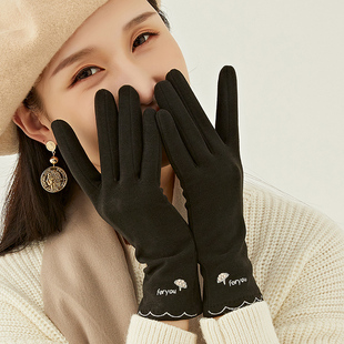 保暖手套女春秋薄款 办公室写字打字 单层德绒弹力触屏骑行开车冬季