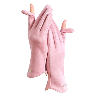 保暖手套春秋薄麂皮绒露指触屏户外防寒开车骑行防风手套男女冬季