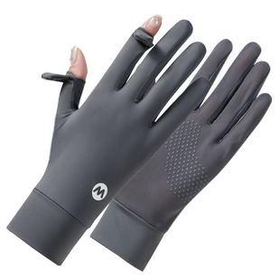 防晒手套女防紫外线冰丝露二指夏季户外电动车骑行开车手套女薄款