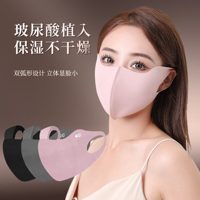 无痕冰感防晒口罩冰丝UPF50+护眼角面罩抗UV3d立体夏女高颜值