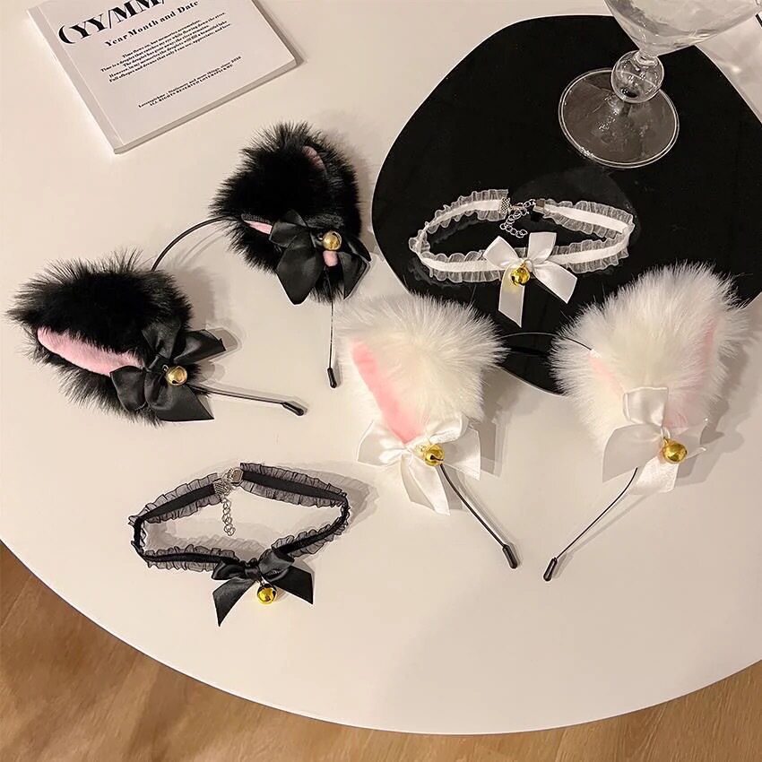 黑色猫耳朵头饰发箍女发夹毛绒兽耳发饰cos可爱发卡lolita头箍儿
