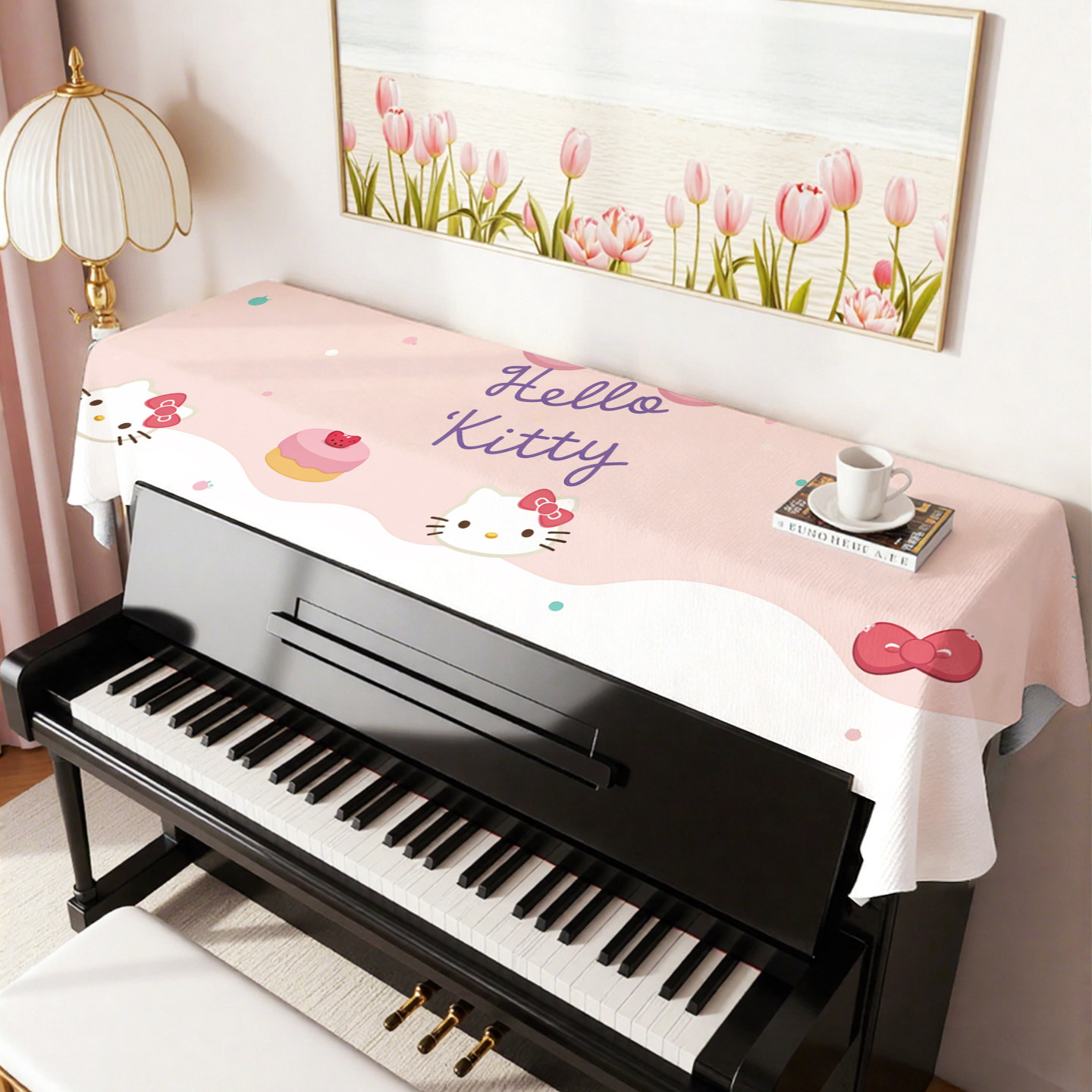 粉红卡通少女心钢琴罩防尘琴顶遮灰盖布电子琴电钢琴琴凳装饰盖巾