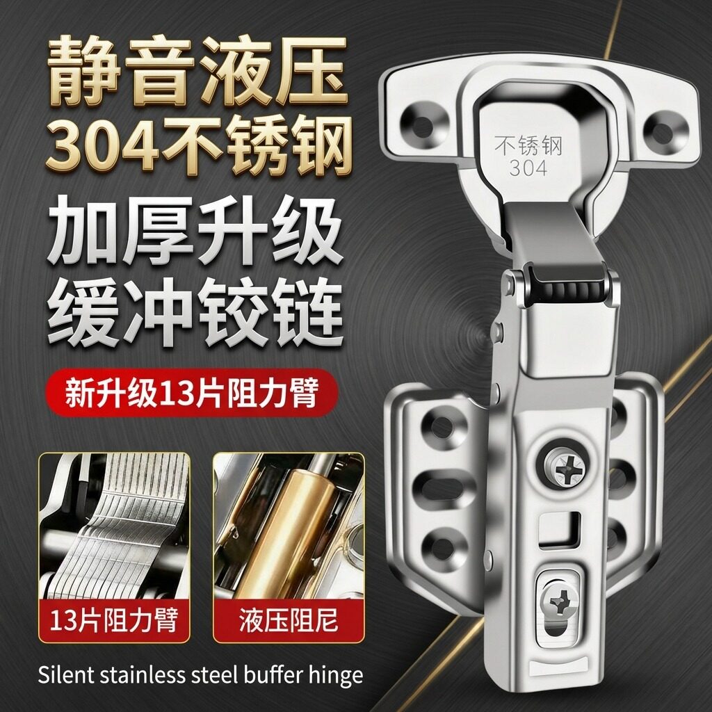 家用不锈钢铰链橱柜衣柜门铰厨柜五金配件折页液压阻尼缓冲合页